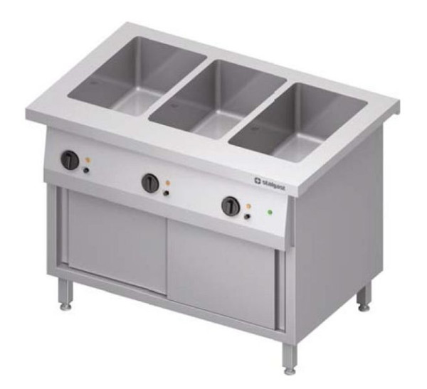 Stalgast bain-marie station "Free Flow" 3x GN1/1 waskommen, met warmhoudkast en schuifdeuren, 1132x735x880 mm RVS deksel, FF11117