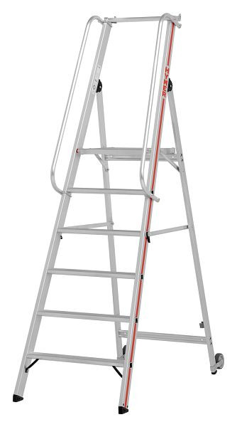 HYMER platformladder met kantelrollen en lange leuning, 6 treden, stahoogte 1,40 m, 808106