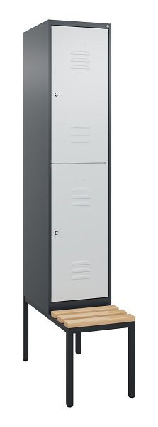 C+P dubbeldekkerkast Classic PLUS, 2120x400x815mm, 7016/7035, cilindersloten, zitlat van beukenhout, met zitbank eronder, 0803507-12 S10103