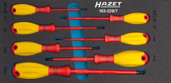 Hazet schroevendraaierset, dubbel geïsoleerd, Phillips profiel PH, sleufprofiel, 0,4 x 2,5 - 0,8 x 4, PH1 - PH3, aantal gereedschappen: 7, 163-229/7