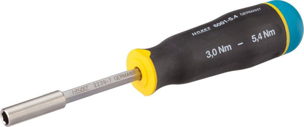 Hazet momentschroevendraaier, Nm min-max: 3 - 5,4 Nm, tolerantie: 6%, holle zeskant 6,3 (1/4 inch), aantal gereedschappen: 3, 6001-5.4/3