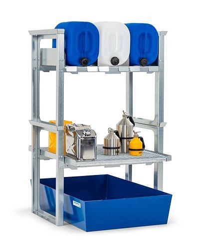 DENIOS jerrycan- en kleincontainerrek, met stalen bak, 1049 x 1236 x 1637 mm, 291-780