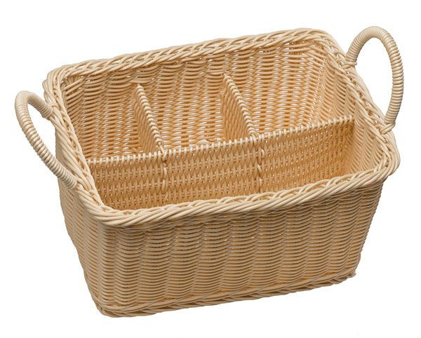 APS bestekmand -ECONOMIC-, 26 x 18 cm, hoogte: 15 cm, polypropyleen, lichtbeige, 3 kleine vakken, 1 groot vak, 2 handgrepen, 40179