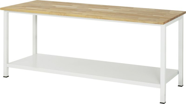 RAU werktafel serie 900, B2000 x D800 x H825 mm, massief beukenhouten blad, dikte 25 mm, met plank onder, diepte 650 mm, 03-900-6-B25-20.12