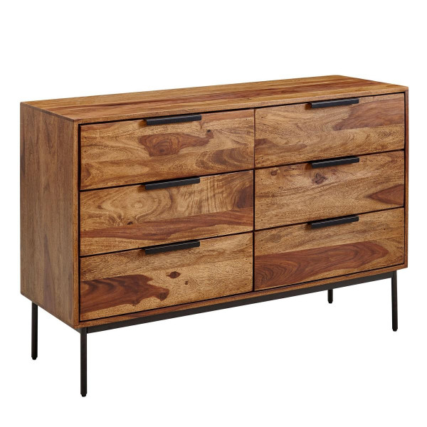 Wohnling ladekast 117x80x42 cm sheesham massief hout / metalen ladekast, industriële dressoir ladekast kast hout modern, WL6.564