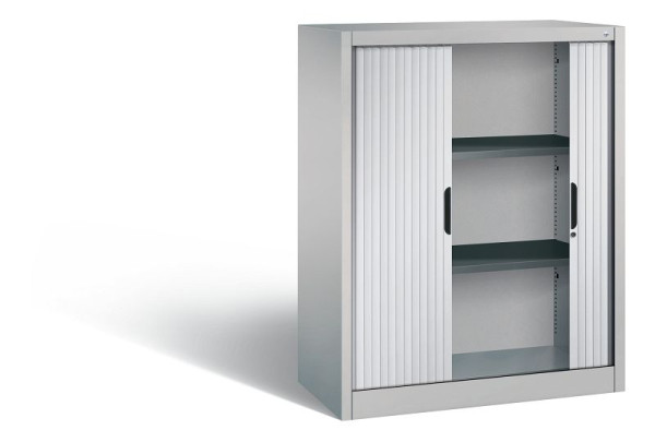 C+P dressoir met rolluik Omnispace, H1230xB1000xD420mm, kleur: wit aluminium, verzonken greep, 3 niveaus, 3232-00 S10087