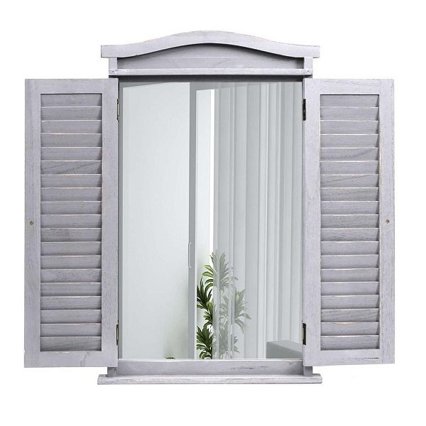 Mendler wandspiegel badkamerspiegel badkamerspiegel raam met luiken, 71x46x5cm, shabby grijs, 94481