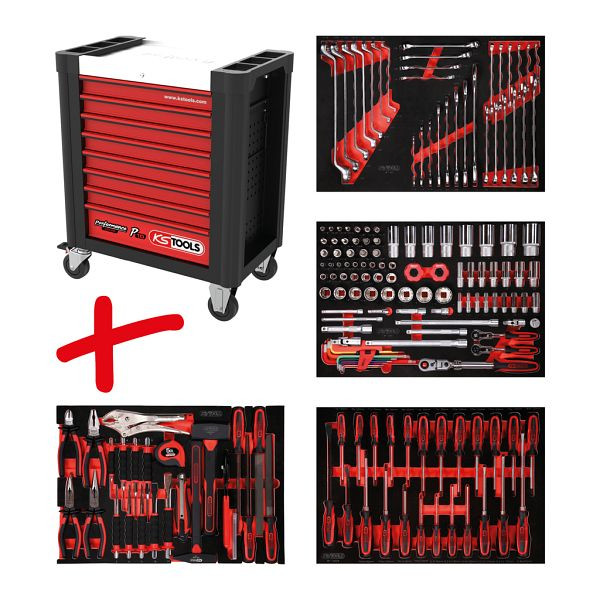 KS Tools PERFORMANCEplus werkplaatswagenset P10, met 180 gereedschappen en 4 laden, 810.4180