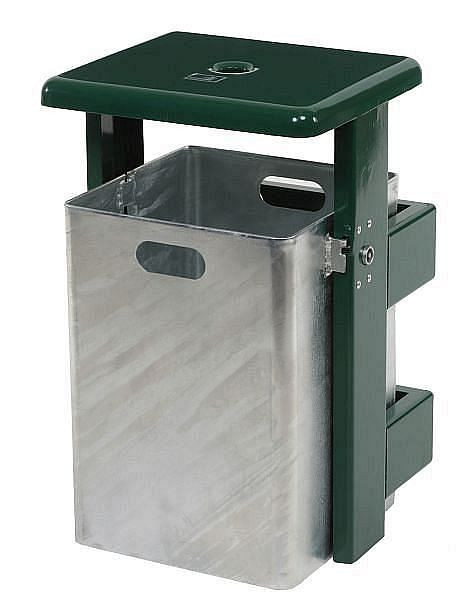 Renner rechthoekige afvalbak ca. 40 L (inclusief asbak), thermisch verzinkt, volledig gepoedercoat, mosgroen, 7083-80PV 6005