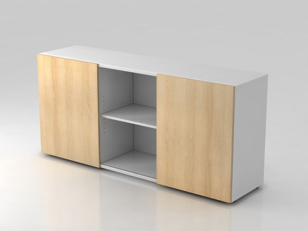 Hammerbacher dressoir 2OH met schuifdeuren wit/eiken, 160x42x74,8 cm (BxDxH), V1780/W/E