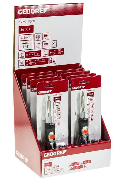 GEDORE rood display 8x ratelschroevendraaier bit telescoop, 3301795