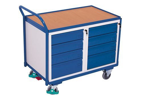 DENIOS classic-line werkplaatswagen met 1 laadruimte en 8 laden, 1125 x 625 x 1010 mm, 271540