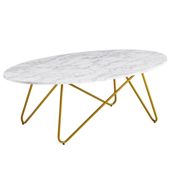 Wohnling salontafel 120 x 40 x 60 cm met marmerlook wit, woonkamertafel met metalen frame, salontafel ovale tafel woonkamer, salontafel, WL6.315