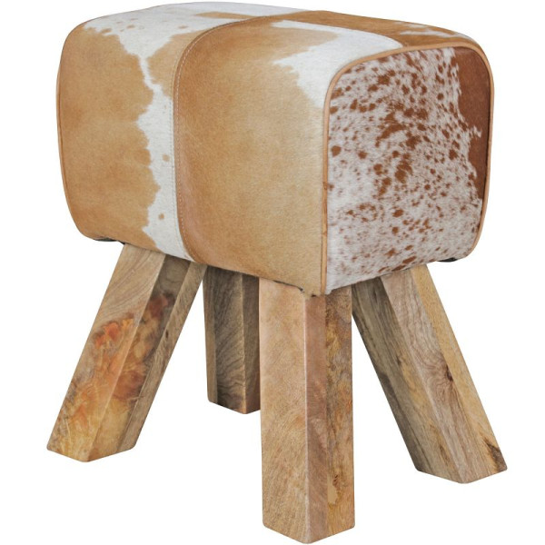 Wohnling Design Turnbock kruk geitenleer bruin/wit 40 x 30 x 47 cm, WL5.109