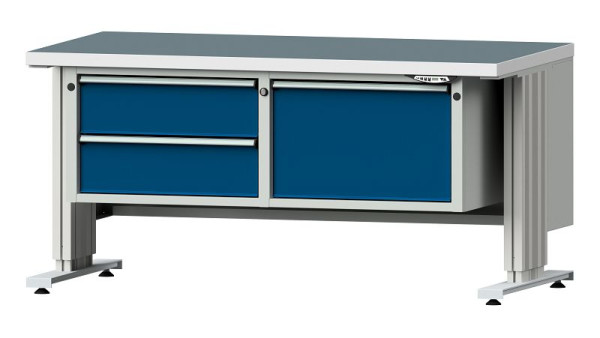 ANKE werkbanken werktafel LIFT met onderstel breed, model 801 VL, 1500 x 800 x 740-1140 mm, RAL 7035/5010, UBP 40 mm, 405.506