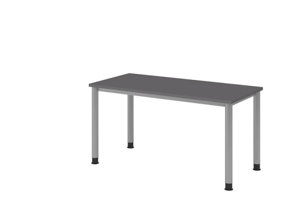 Hammerbacher bureau 4 voet rond 140x67cm grafiet/zilver, 25 mm dik, 2 mm ABS rand, rechthoekige vorm, VHS614/G/S