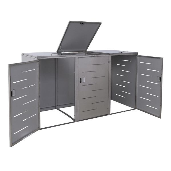 Mendler HWC-E83 3-weg vuilnisbak deksel, vuilnisbak vuilnisbak deksel, uitbreidbaar 108x61x76cm, RVS 68kg, 68813+68811+68812