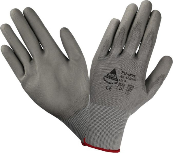 Hase Safety fijngebreide handschoenen met zachte PU-coating, grijs, maat: 6, VE: 10 paar, 509540-6