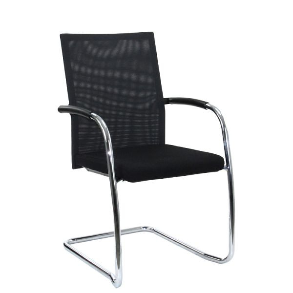 Lüllmann sledestoel met armleuningen, mesh rugleuning, chroom/zwart, 221901