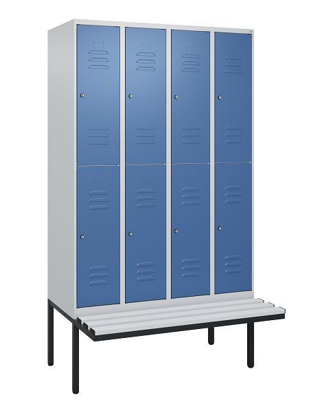 C+P dubbeldekskast Classic PLUS, 4 compartimenten, 2120x1200x815mm, 7035/5023, cilindersloten, zwevende zitting, 0803407-40 S10020