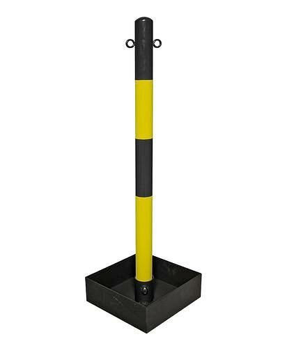 DENIOS Schwerer Ketten-Warnständer, schwarz/gelb, Bodenwanne ohne Tragegriff, H 1000 mm, 236897