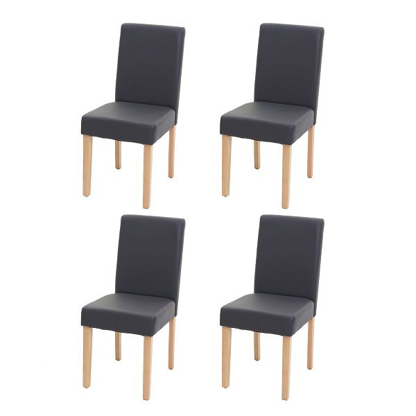 Mendler set van 4 eetkamerstoelen, keukenstoelen, Littau, imitatieleer, grijs mat, lichtkleurige poten, 74524