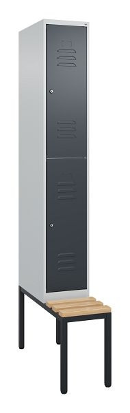 C+P dubbeldekkerkast Classic PLUS, 2120x300x815mm, 7035/7016, cilindersloten, zitlat van beukenhout, met zitbank eronder, 0803507-10 S10098
