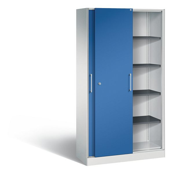 C+P schuifdeurkast Asisto, H1980xB1000xD435mm, kleur: lichtgrijs / gentiaanblauw, beugelgreep, 5 niveaus, 142002-000 S10025