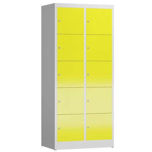 Lüllmann ClassiX lockerkast, 2 compartimenten met elk 5 compartimenten, 1800 x 800 x 500 mm, lichtgrijs/zinkgeel, X-523526