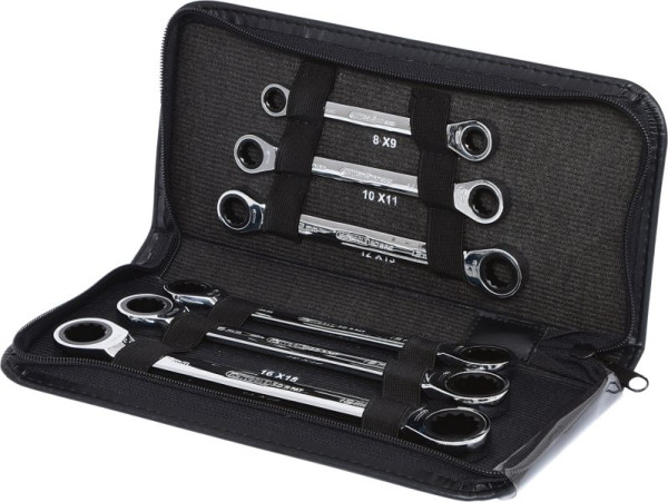 KS Tools GEARplus dubbele ratelringsleutelset, 6-delig lederen koffer, 503.4557