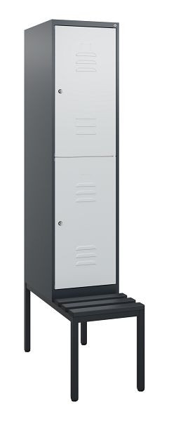 C+P dubbeldekskast Classic PLUS, 1950x400x815mm, 7016/7035, cilindersloten, met zitbank eronder, 0803505-12 S10088