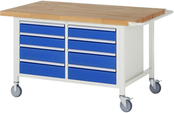 RAU verrijdbare werkbank serie 8000, dubbele bodemcontainer (8x lade), 1500x880x900 mm, 05-8477A2-159B4S.11