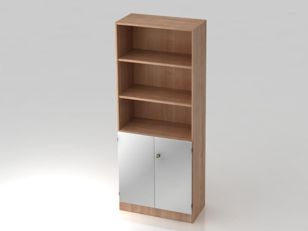 Hammerbacher kast 5OH, 2OH deuren, onderpaneel, gestreepte handgreep walnoot/zilver, 80x42x200,4 cm (BxDxH), V6770/N/S/SG