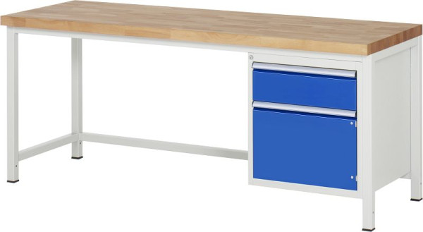 RAU werkbank serie 8000 - frameconstructie (gelast frame), onderbouw container (1x lade, 1x draaideur), 2000x840x700 mm, 03-8152A1-207B4S.11