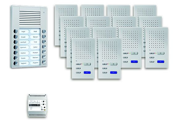 TCS deurbedieningssysteem audio: pack AP voor 14 wooneenheden, met buitenstation PES 14 belknoppen, 14x handsfree luidspreker ISW3030, bedieningseenheid, PPAF14-EN/02
