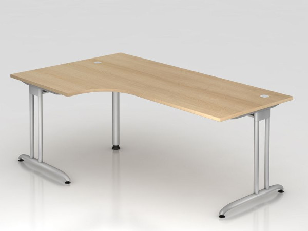 Hammerbacher hoektafel C-poot 200x120cm 90° eiken, hoekvorm 90°, horizontale kabelgoot, links of rechts te monteren, werkhoogte 72 cm, VBS82/E/S