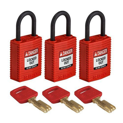 Brady hangsloten SafeKey, nylon, verpakking van 3, beugelhoogte 25,40 mm, rood, 311934