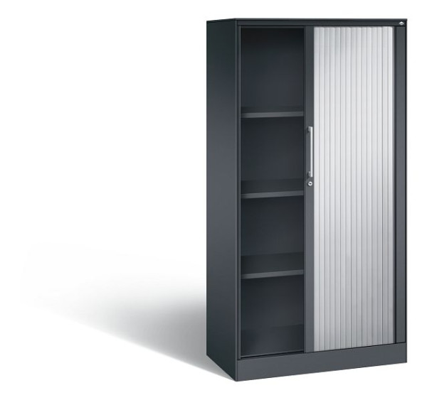 C+P rolluikkast Asisto, H1639xB800xD435mm, kleur: zwart grijs/wit aluminium, beugelgreep, 4 niveaus, 143013-000 S10047