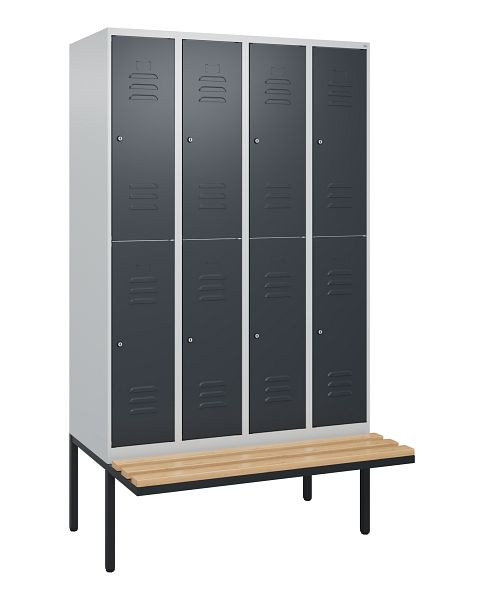 C+P dubbeldekskast Classic PLUS, 4 vakken, 2120x1200x815mm, 7035/7016, cilindersloten, beukenhouten zitlatten, zitting, 0803407-40 S10098