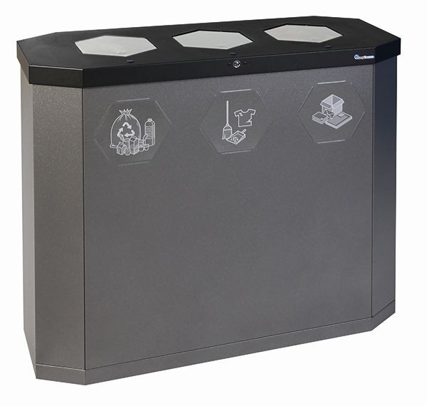 stumpff Sixco 3 swing recycling station, metallic grijs DB 703, 830x950x355 mm (HxBxD), 560-135-03