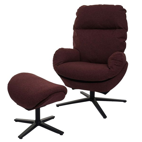 Mendler relaxstoel + kruk HWC-L12, tv-stoel, schommelstoel, schommelfunctie, draaibaar, metaal stof/textiel, bordeaux, 98422