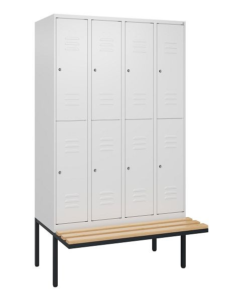 C+P dubbeldekkerkast Classic PLUS, 4 vakken, 2120x1200x815mm, 9016/9016, cilindersloten, beukenhouten zitlatten, zitting, 0803407-40 S10104