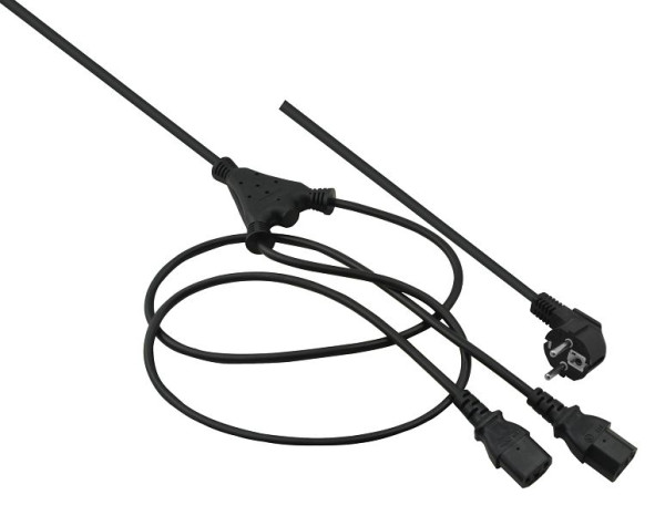 Helos netaansluiting Y-kabel, veiligheidscontactstekker naar 2 x C13, zwart, 2,0m, 262674