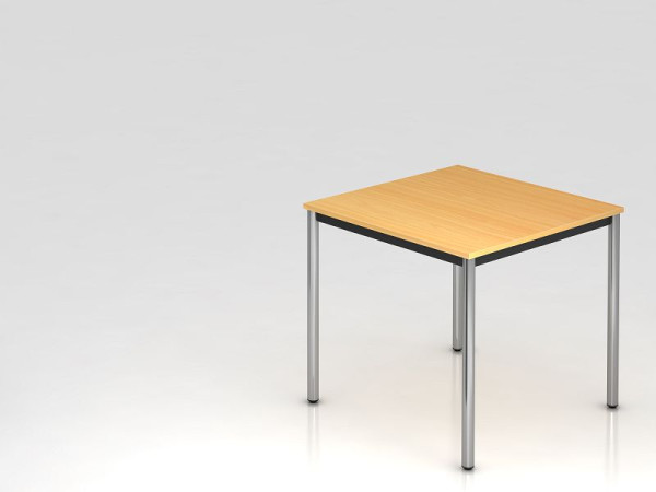 Hammerbacher vergadertafel rond onderstel 80x80 beuken/chroom, rechthoekige vorm, VDR08/6/C