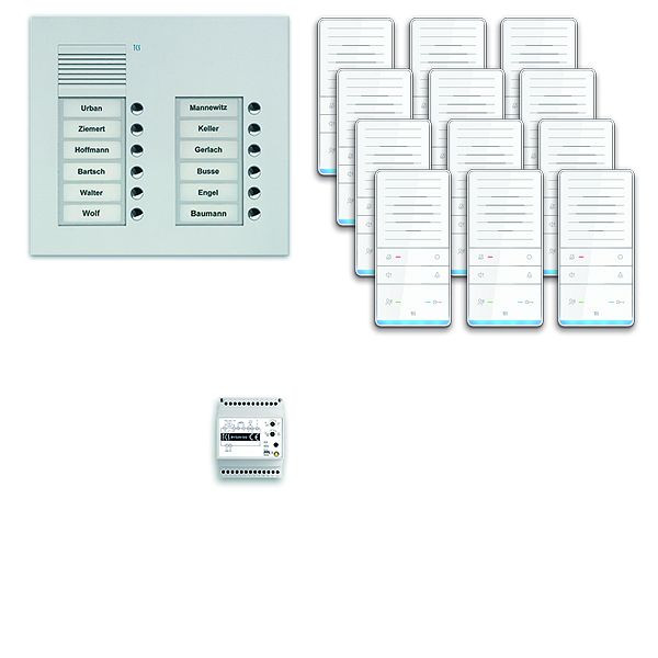 TCS deurbedieningssysteem audio: pack UP voor 12 wooneenheden, met buitenstation PUK 12 belknoppen 2 kolommen, 12x handsfree luidspreker ISW5031, bediening, PAUF122 / 001