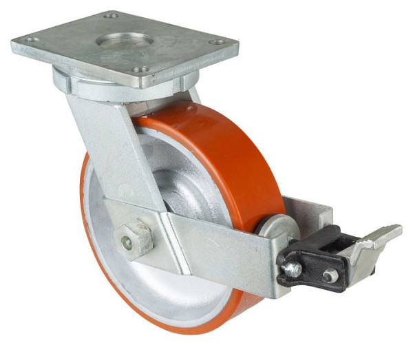 BS-wielen Zwaarlastwiel met wiel/slot, breedte 75 mm, Ø250 mm, tot 1600 kg, polyurethaan gegoten 95 Shore A, gegoten lichaam, kogellagers, RR120.C10.252