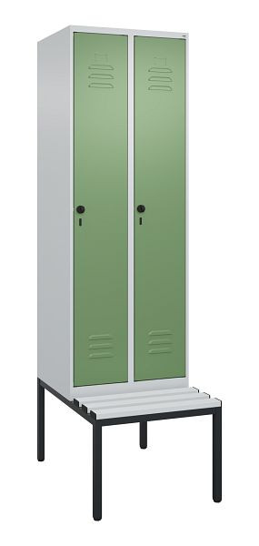 C+P luierkluis Classic PLUS met middenwand, bank, 2 vakken, 2120x600x815mm, 7035/6011, draaibare sluiting, 0800507-20F S10036