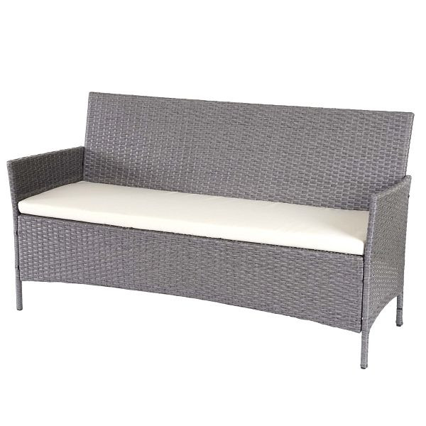 Mendler Halden 3-zits poly rotan tuinbank, bank, grijs, kussens creme, 64287