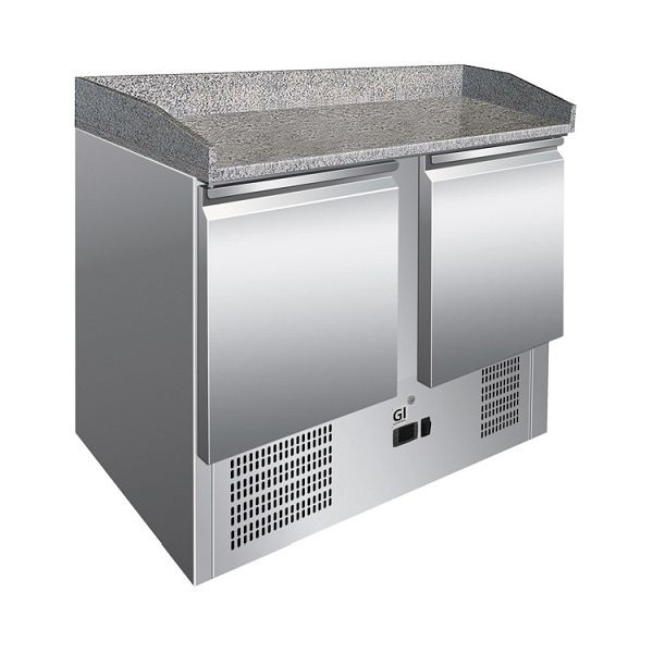 Gastro-Inox RVS koeltafel met 2 deuren en marmeren werkblad, convectiekoeling, netto inhoud 302 liter, 202.007