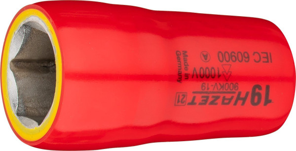 Hazet dopsleutelinzet, zeskant, dubbel geïsoleerd, hol vierkant 12,5 mm (1/2 inch), buitenzeskant tractieprofiel, 19 mm, 900KV-19